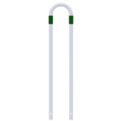 Barrier bracket | as e-charging station protection | for casting in concrete, | total width: 300mm, total height: 1400mm | hot-dip galvanized and white powder-coated with green reflective stripes foil type RA1/A